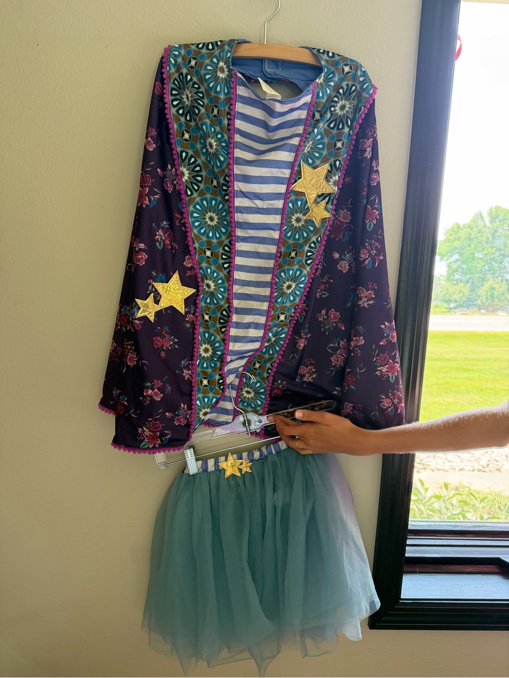Matilda Jane Purple Floral Jacket with Teal Tulle Skirt and Gold Stars